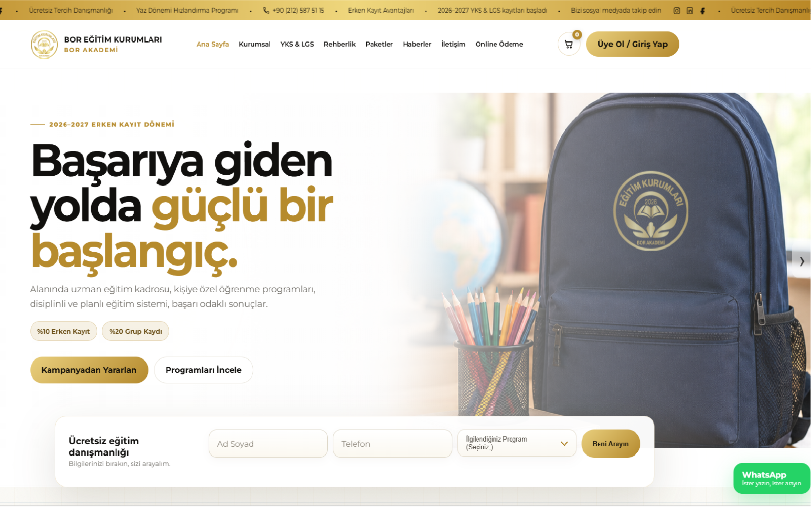 BOR Eğitim Kurumları web sitesi referans çalışması